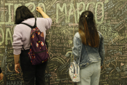 niñas escriben en tablero
