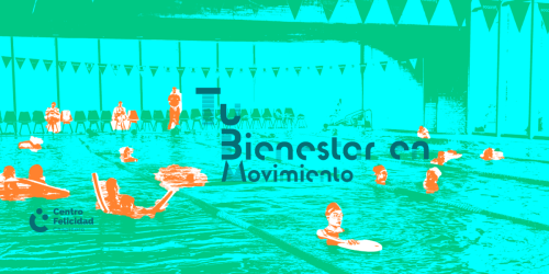 Fotografía intervenida de personas en la piscina del centro felicidad chapinero